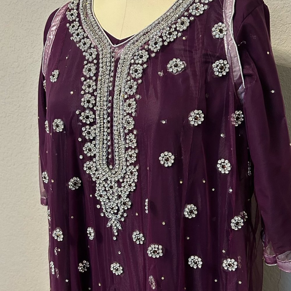 Royal Purple ethnic dress with silver beading